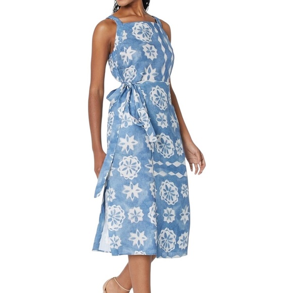 Rebecca Taylor Linen Paper Fleur Whisper Midi Dress Blue Size XS - Picture 4 of 14